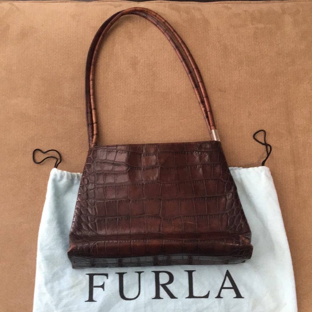 Furla Croc Embossed Brown Purse